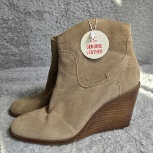 Lucky Brand Suede Leather Wedge Ankle Boots Booties Western Boho Womens‎ 7M NWT